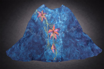 Lilies in Blue poncho laid flat floral side