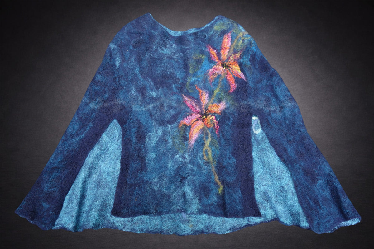 Lilies in Blue poncho laid flat
