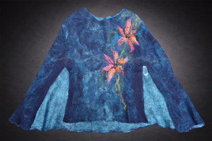 Lilies in Blue poncho laid flat