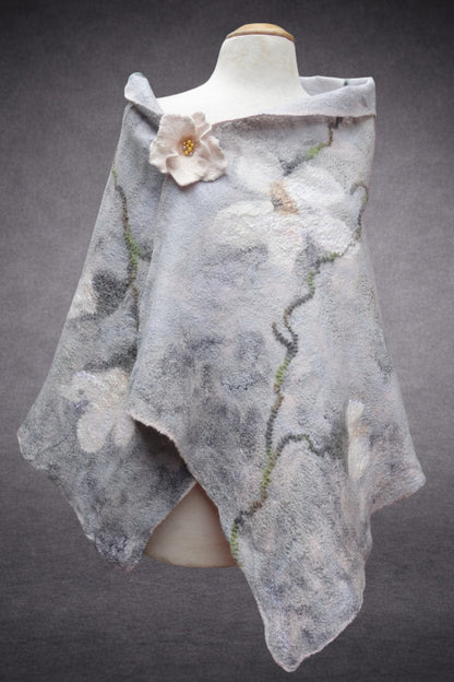 Magnolia Bloom hand-felted shawl front view