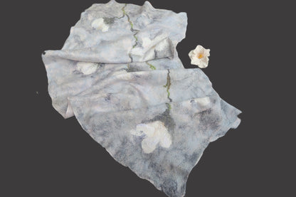 Magnolia Bloom reversible hand-felted shawl laid out