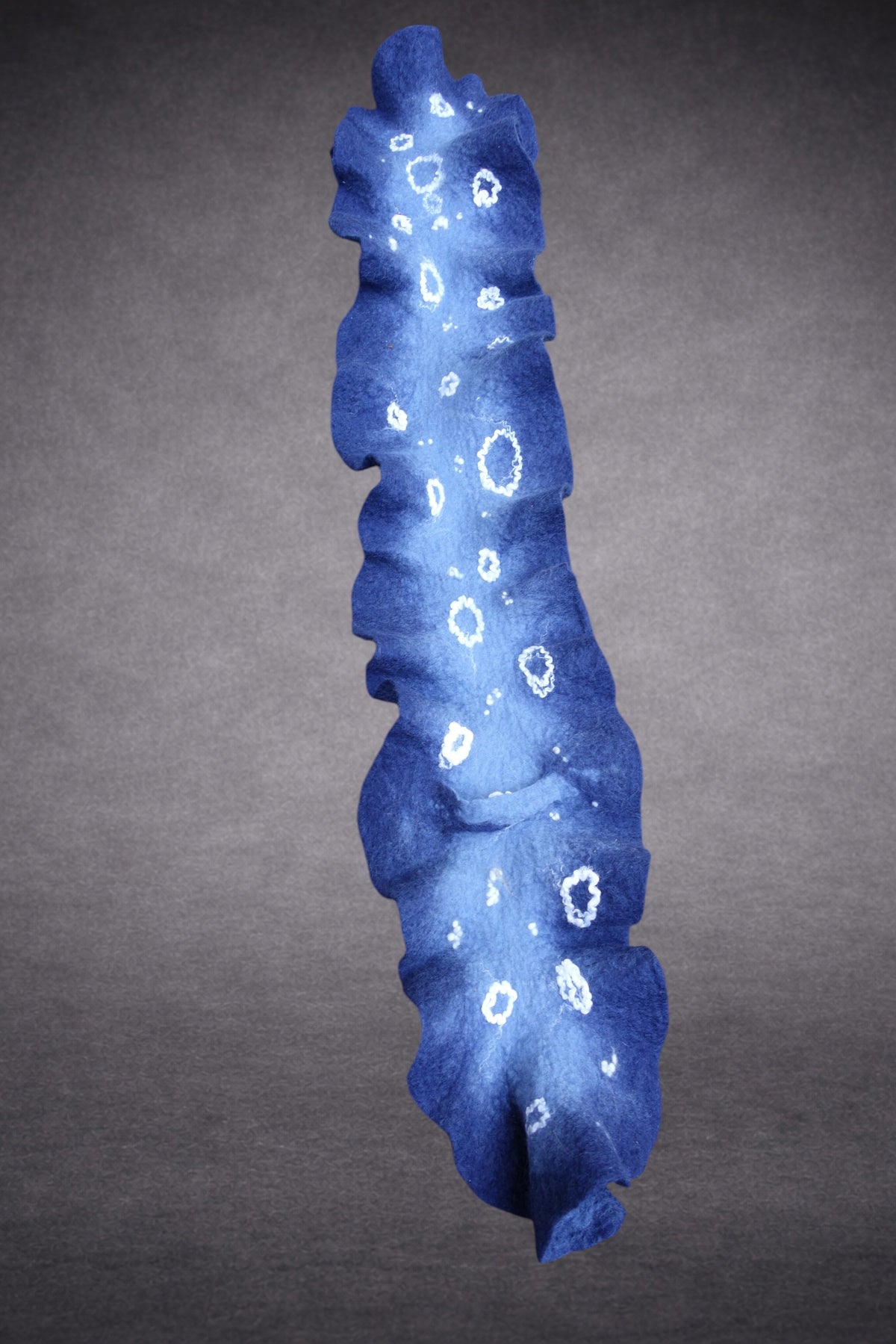 Deep Blue Sculptural Hand-Felted Merino Wool Scarf with White Fiber Accents