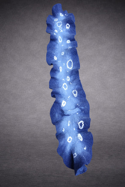 Deep Blue Sculptural Hand-Felted Merino Wool Scarf with White Fiber Accents