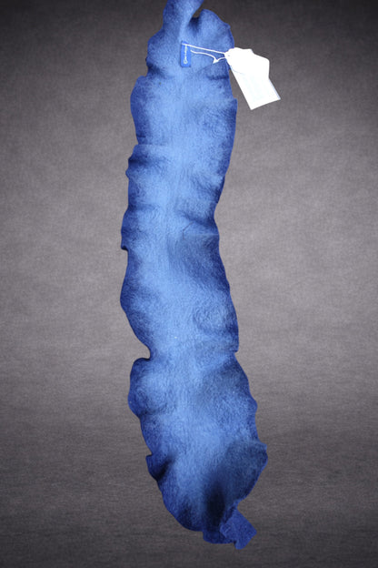 Deep Blue Sculptural Hand-Felted Merino Wool Scarf with White Fiber Accents