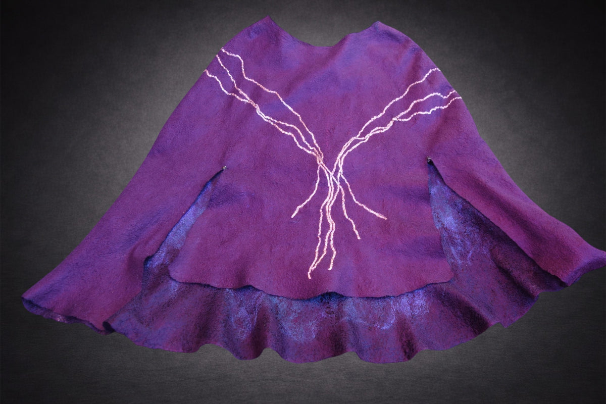 Northern Lights — Purple, Blue & Green Reversible Hand-Felted Poncho