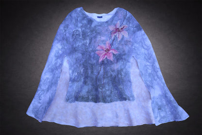 Lilies in the Morning Fog – Reversible Hand-Felted Poncho Cape