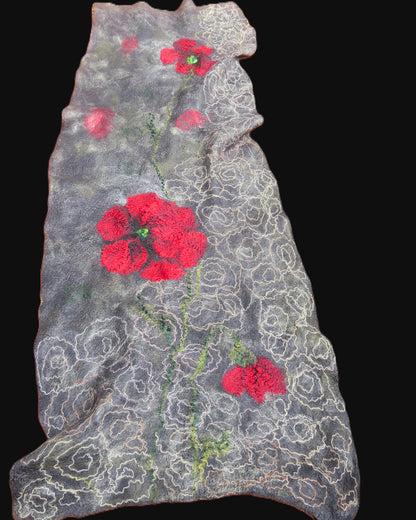 Poppies in the Rain shawl full textile detail