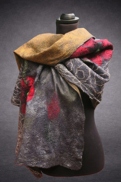 Poppies in the Rain shawl drape detail