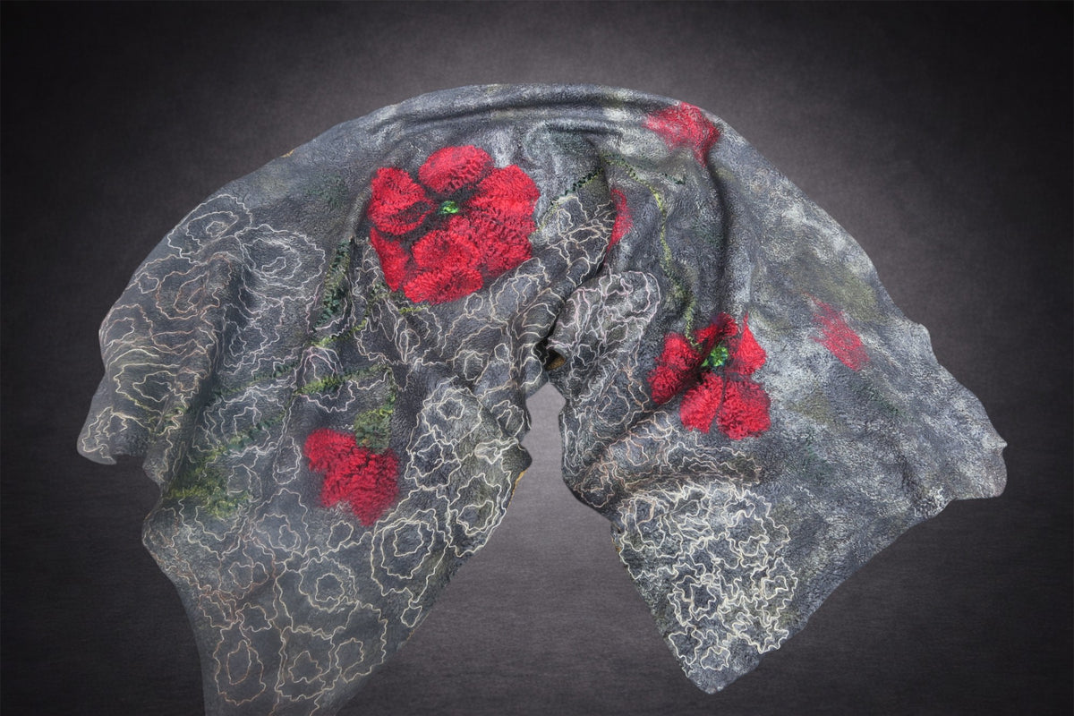 Poppies in the Rain shawl folded view