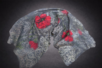 Poppies in the Rain shawl folded view