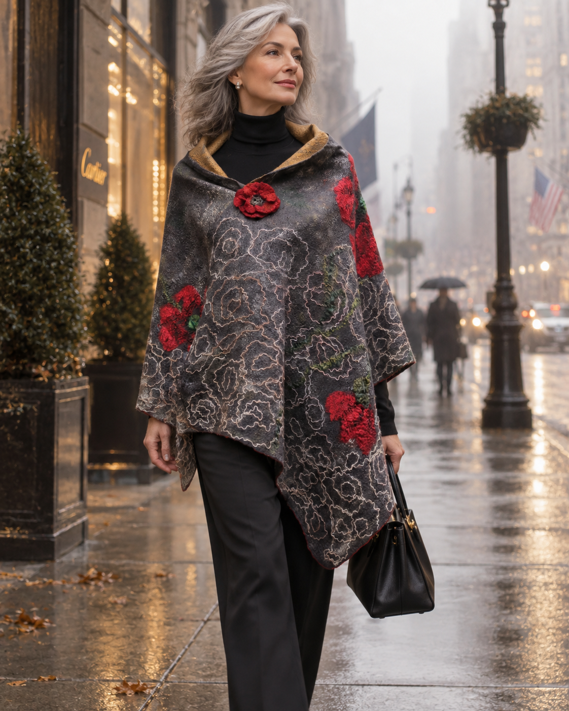 Lifestyle visualization of Poppies in the Rain shawl