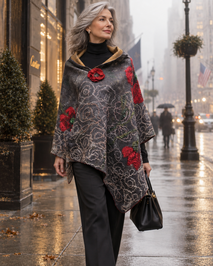 Lifestyle visualization of Poppies in the Rain shawl