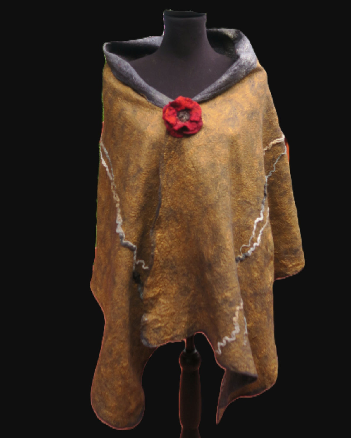 Aged-gold reverse side of Poppies in the Rain shawl