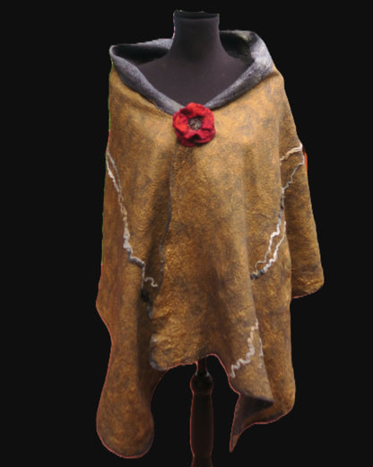 Aged-gold reverse side of Poppies in the Rain shawl