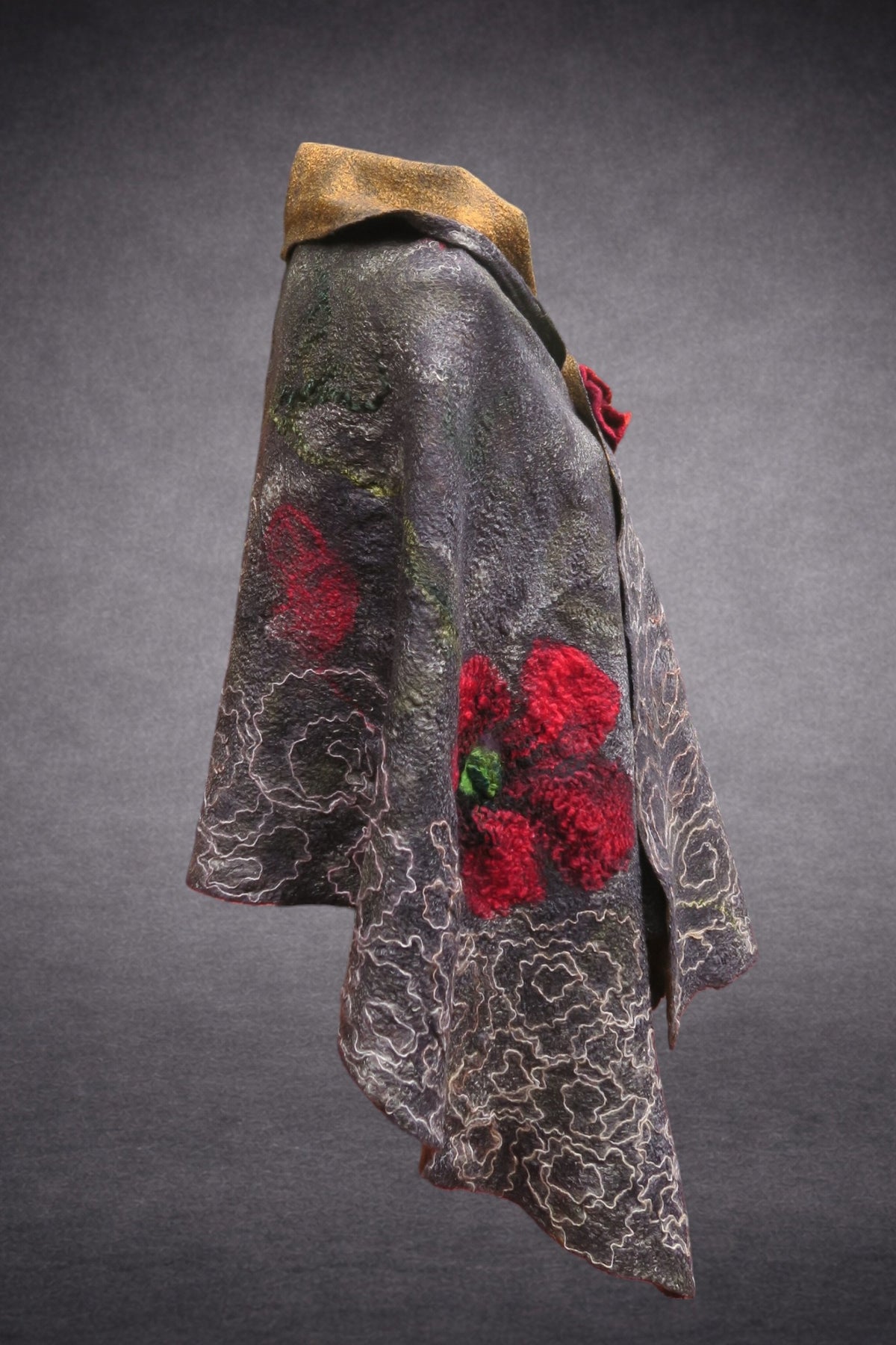 Poppies in the Rain shawl side view