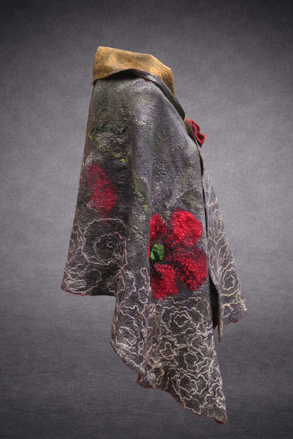 Poppies in the Rain shawl side view