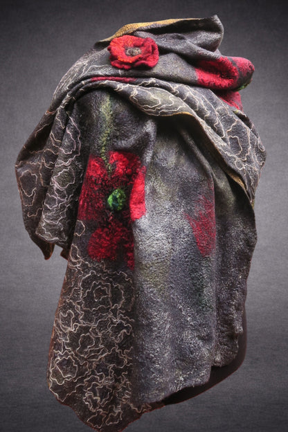 Poppies in the Rain shawl wrapped styling