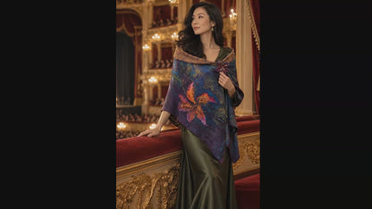 Lilies at Twilight — Reversible Felted Shawl