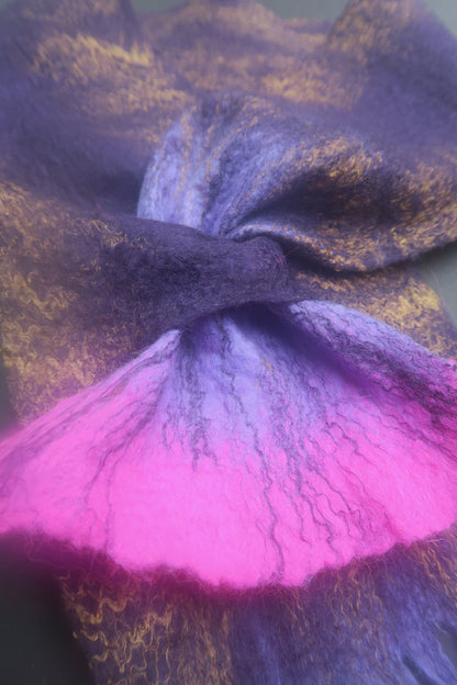 Purple & Fuchsia Sculptural Hand-Felted Merino Wool Scarf