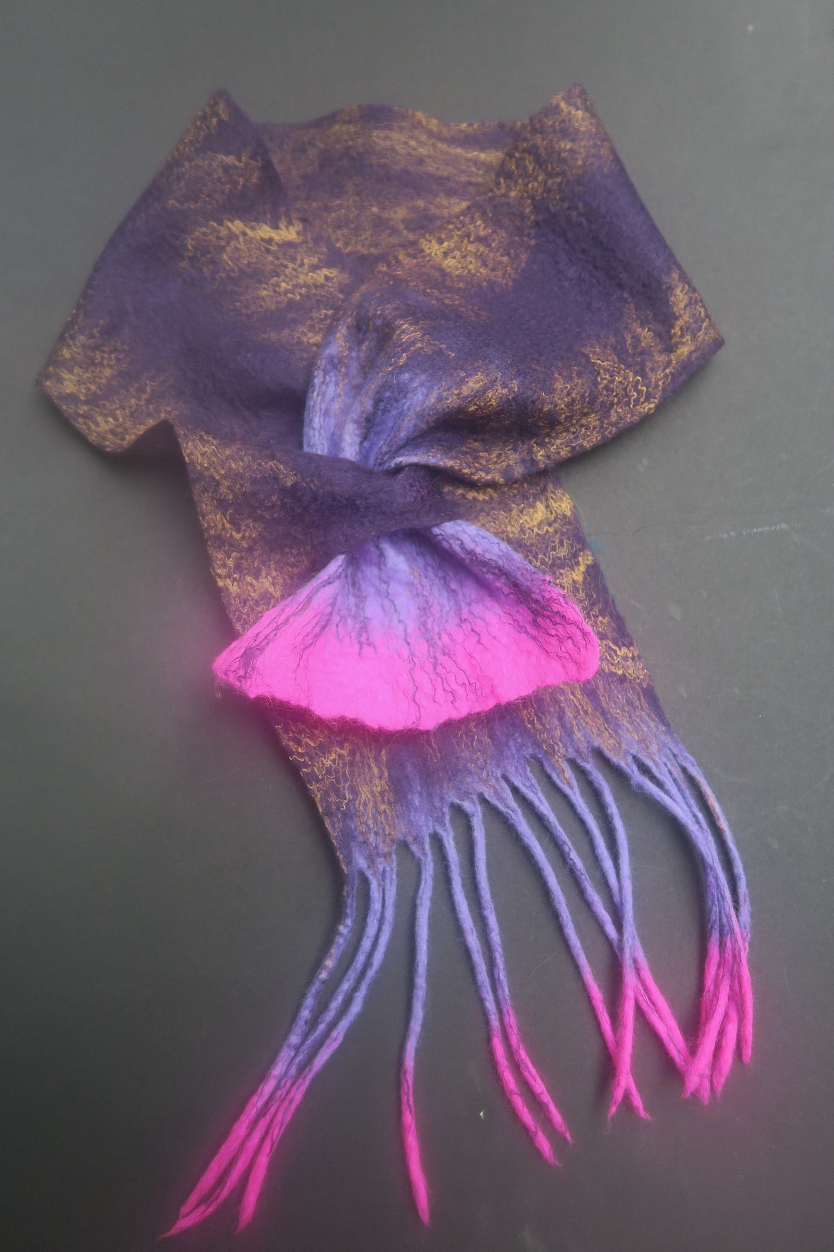 Purple & Fuchsia Sculptural Hand-Felted Merino Wool Scarf