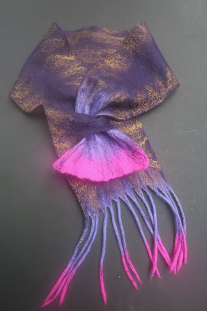 Purple & Fuchsia Sculptural Hand-Felted Merino Wool Scarf
