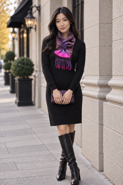 Purple & Fuchsia Sculptural Hand-Felted Merino Wool Scarf