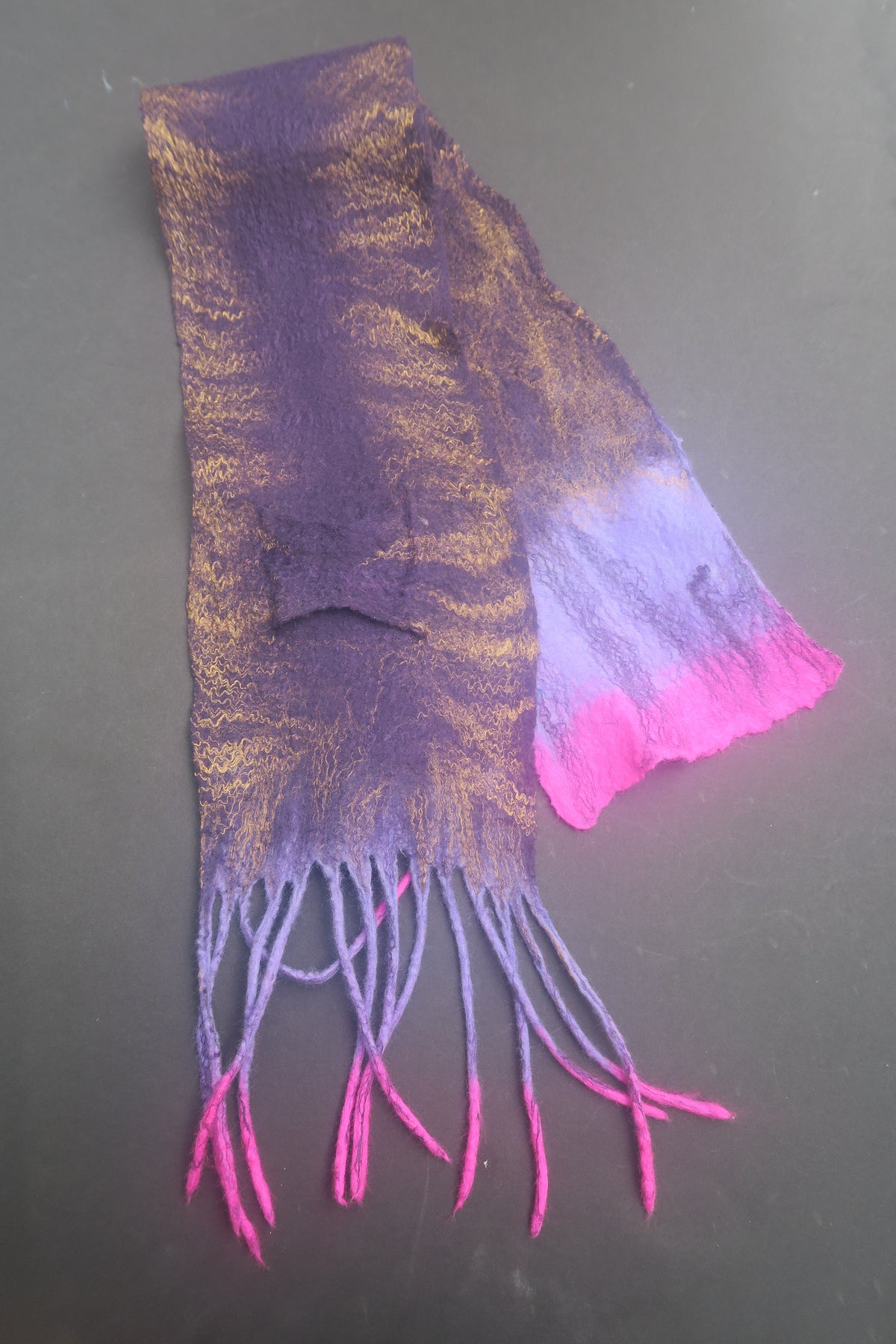 Purple & Fuchsia Sculptural Hand-Felted Merino Wool Scarf