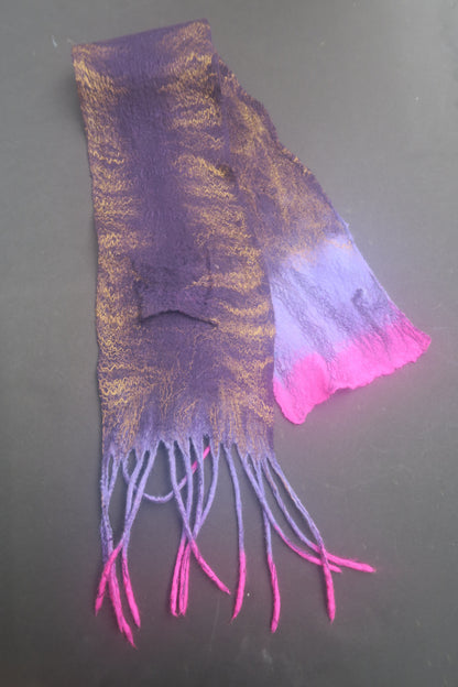 Purple & Fuchsia Sculptural Hand-Felted Merino Wool Scarf