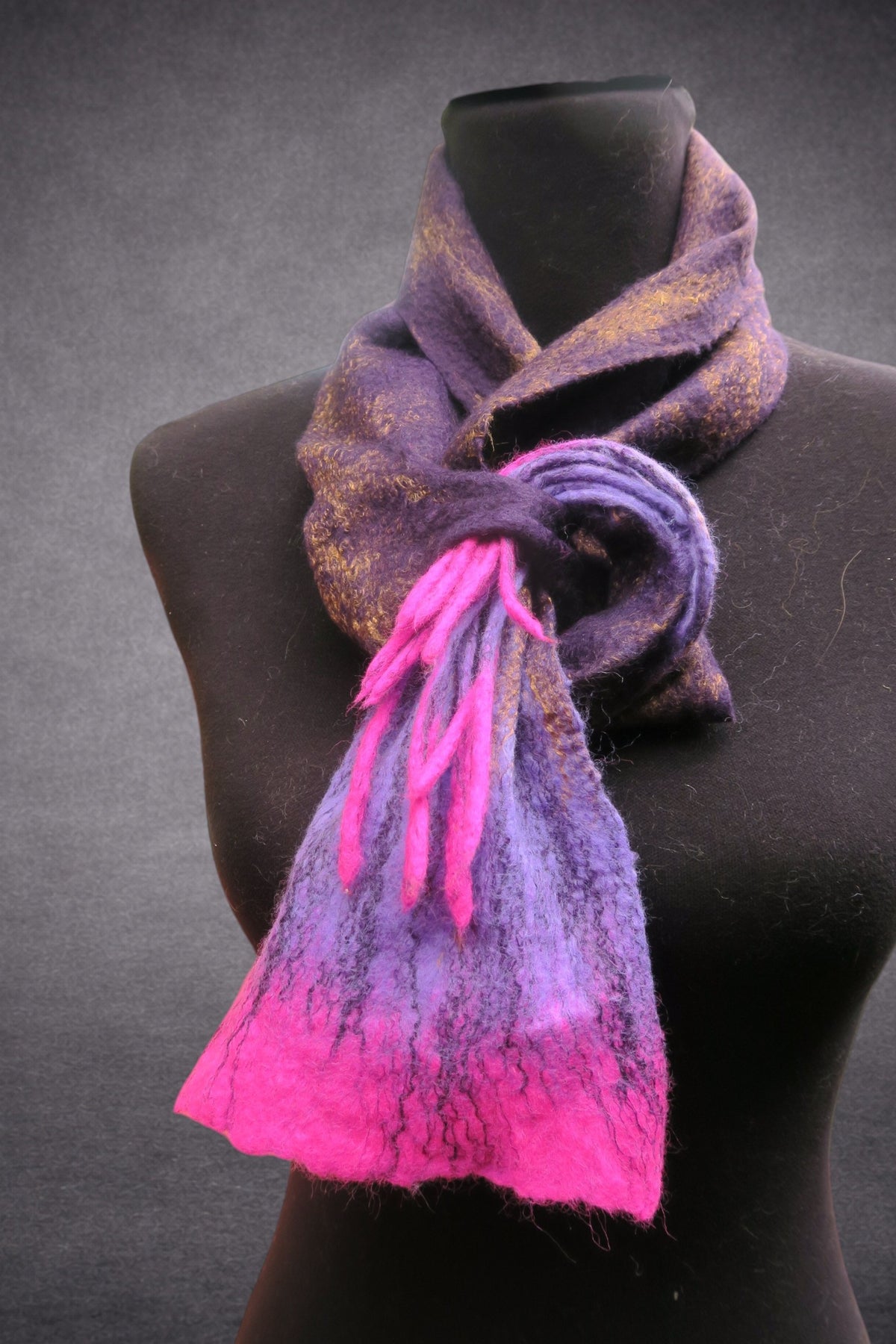 Purple & Fuchsia Sculptural Hand-Felted Merino Wool Scarf