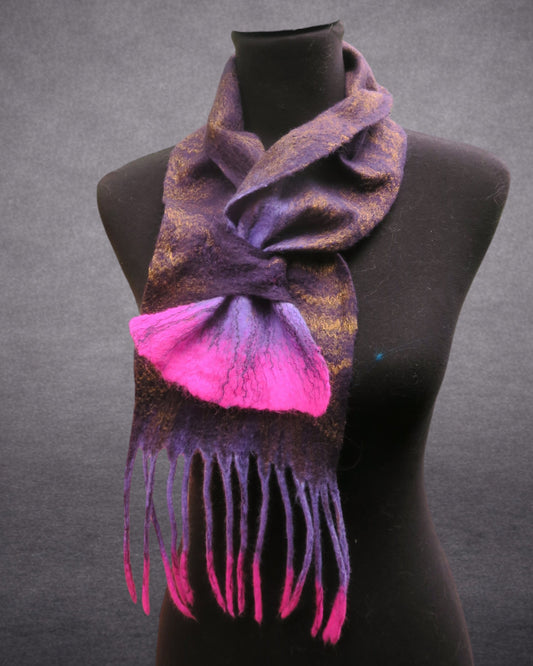 Purple & Fuchsia Sculptural Hand-Felted Merino Wool Scarf