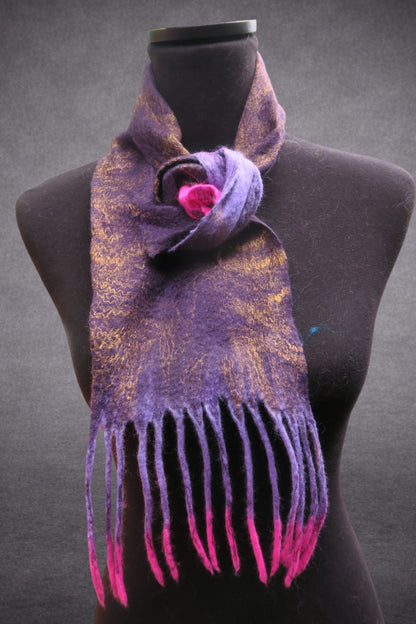 Purple & Fuchsia Sculptural Hand-Felted Merino Wool Scarf