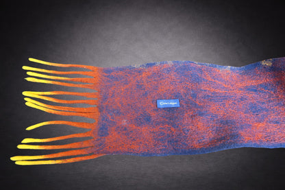 Starry Night – Blue, Orange & Golden Yellow Hand-Felted Merino Wool Scarf